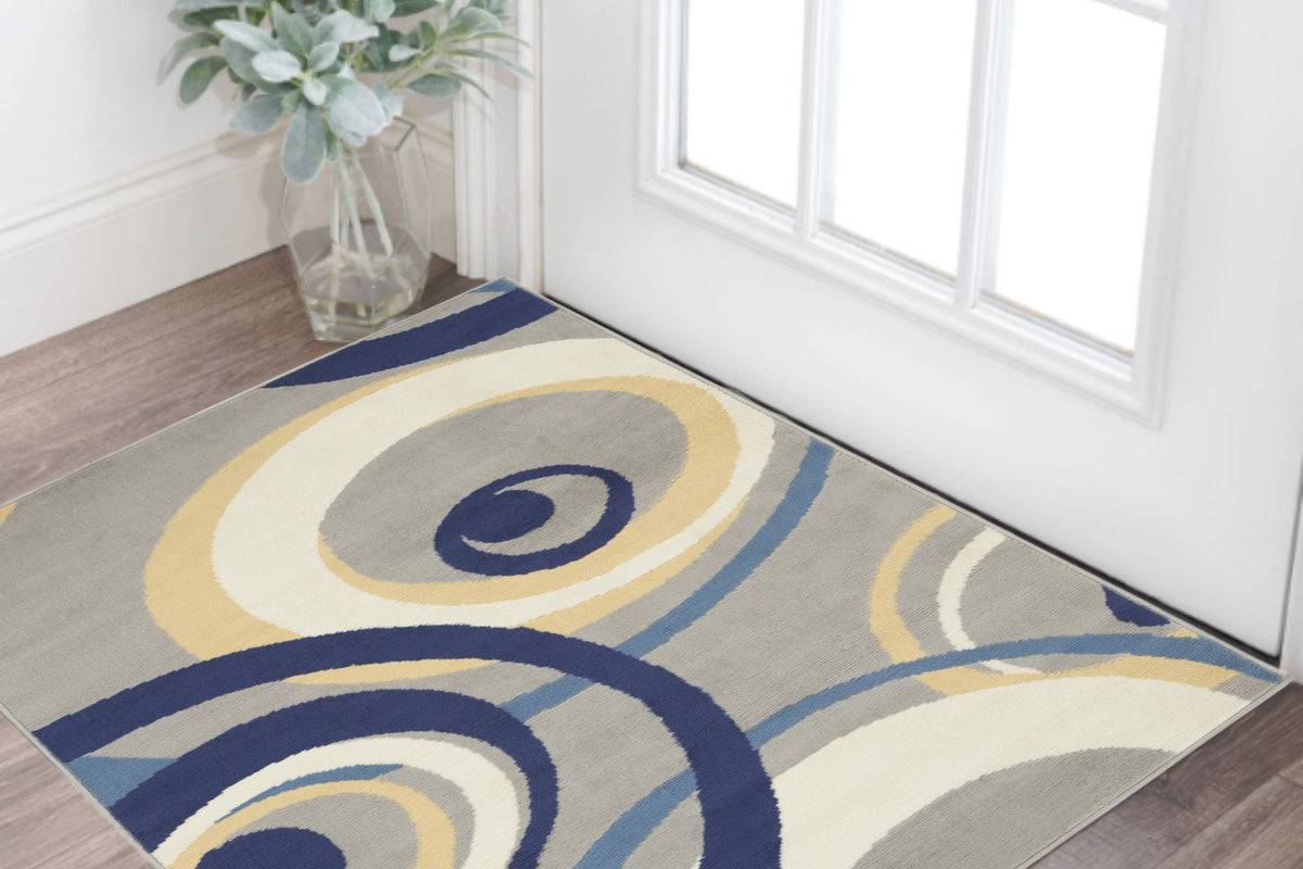 3' X 5' Gray and Blue Geometric Power Loom Area Rug