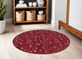4' Red Black And Ivory Floral Vines Round Rug