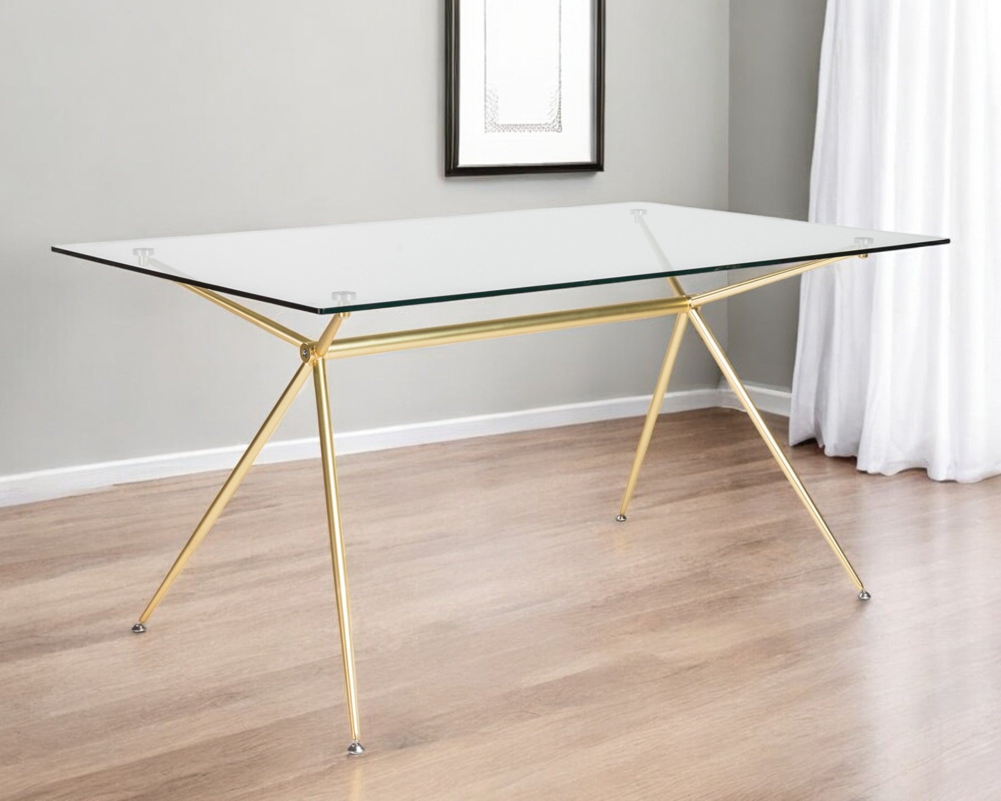 60 Clear And Gold Glass And Steel Dining Table