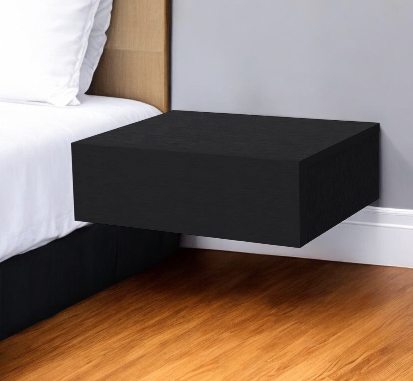 5'' Black Wood One Drawer Floating Nightstand