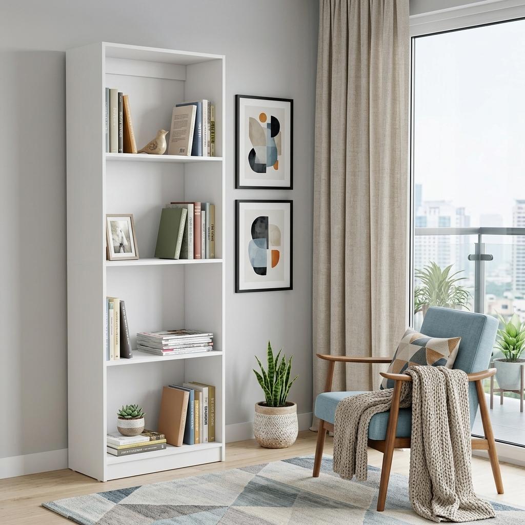 71 White Wood Four Tier Bookcase