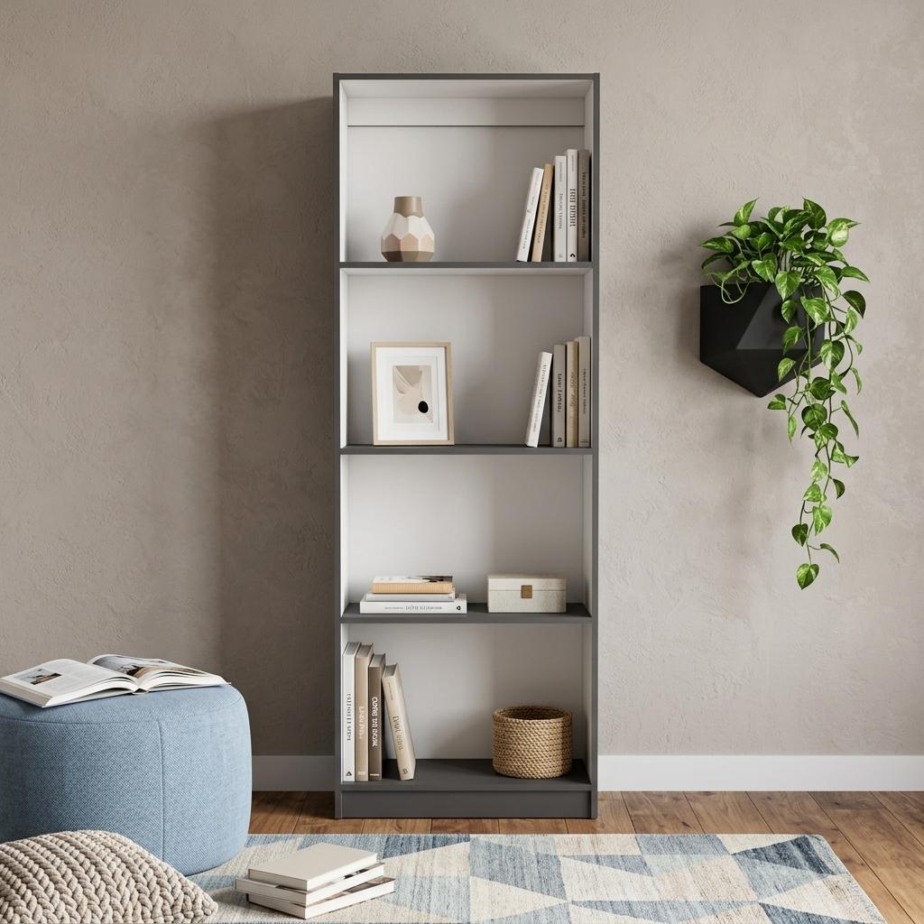71 Gray And White Wood Four Tier Bookcase