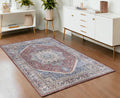 4' X 6' Blue and Red Floral Distressed Non Skid Area Rug