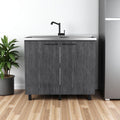 35 X 39 Dark Gray And Silver Stainless Steel and Wood Utility Cabinet With Sink