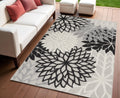 4 X 6 Black And White Floral Indoor Outdoor Area Rug