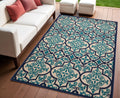 4 X 6 Ivory Navy Blue And Blue Trellis Indoor Outdoor Area Rug