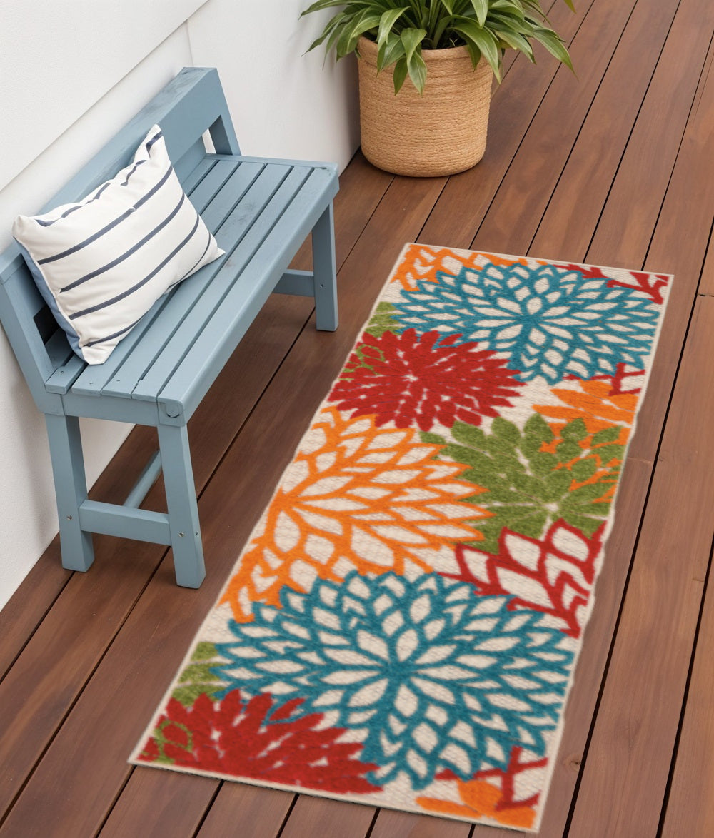 6 Orange Red Green And Blue Floral Indoor Outdoor Runner Rug