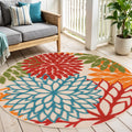 5 Orange Red Green And Blue Round Floral Indoor Outdoor Area Rug