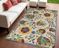4 X 6 Ivory Red Green Blue And Yellow Floral Indoor Outdoor Area Rug