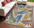 4 X 6 Ivory Yellow Orange Green And Blue Botanical Leaves Indoor Outdoor Area Rug