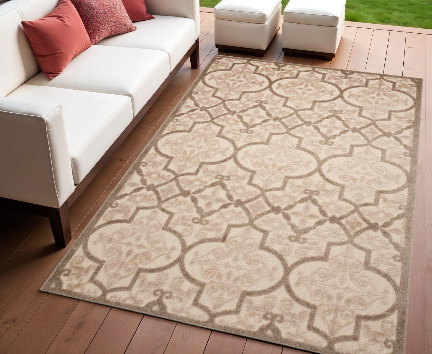 4 X 6 Cream Beige And Brown Trellis Indoor Outdoor Area Rug