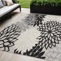 5 X 8 Black And White Floral Indoor Outdoor Area Rug