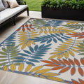 5 X 8 Ivory Yellow Orange Green And Blue Botanical Leaves Indoor Outdoor Area Rug