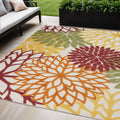 5 X 8 Ivory Yellow Orange And Green Floral Indoor Outdoor Area Rug