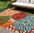 6 X 9 Ivory Yellow Orange Green And Blue Floral Indoor Outdoor Area Rug