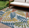 6 X 9 Ivory Blue Orange And Green Botanical Leaves Indoor Outdoor Area Rug