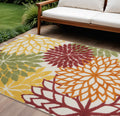 7 X 10 Red Ivory Yellow And Orange Floral Indoor Outdoor Area Rug