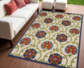 4 X 6 Navy Blue Beige Green Blue And Red Floral Indoor Outdoor Area Rug