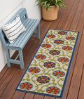 6 Navy Blue Beige Green Blue And Red Floral Indoor Outdoor Runner Rug