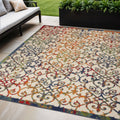 5 X 8 Ivory Blue Orange And Green Trellis Indoor Outdoor Area Rug
