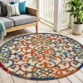 5 Ivory Blue Orange And Green Round Trellis Indoor Outdoor Area Rug