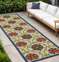 12 Navy Blue Beige Green Blue And Red Floral Indoor Outdoor Runner Rug