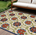 6 X 9 Navy Blue Beige Green Blue And Red Floral Indoor Outdoor Area Rug