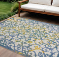 8 X 11 Ivory Blue And Yellow Trellis Indoor Outdoor Area Rug