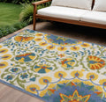 6 X 9 Ivory Blue Yellow And Orange Floral Indoor Outdoor Area Rug
