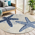 5 Navy Blue And Gray Round Starfish Indoor Outdoor Area Rug