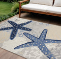 7 X 10 Navy Blue And Gray Starfish Indoor Outdoor Area Rug