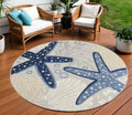 8 Navy Blue And Gray Round Starfish Indoor Outdoor Area Rug