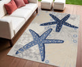 4 X 6 Navy Blue And Gray Starfish Indoor Outdoor Area Rug