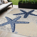 5 X 8 Navy Blue And Gray Starfish Indoor Outdoor Area Rug