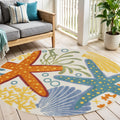 4 Blue Yellow And Orange Round Starfish Indoor Outdoor Area Rug