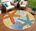 8 Blue Yellow And Orange Round Starfish Indoor Outdoor Area Rug