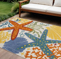 6 X 9 Blue Yellow And Orange Starfish Indoor Outdoor Area Rug