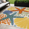 5 X 8 Blue Yellow And Orange Starfish Indoor Outdoor Area Rug