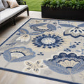 5 X 8 Blue And Gray Floral Indoor Outdoor Area Rug