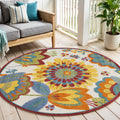 4 Ivory Blue Orange Red And Yellow Round Floral Indoor Outdoor Area Rug