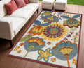 4 X 6 Ivory Blue Orange Red And Yellow Floral Indoor Outdoor Area Rug