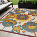 5 X 8 Ivory Blue Orange Red And Yellow Floral Indoor Outdoor Area Rug