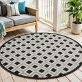 5 Black And White Round Geometric Indoor Outdoor Area Rug