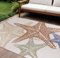 9 X 12 Ivory Blue Yellow Orange And Green Starfish Indoor Outdoor Area Rug