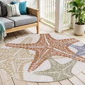 5 Ivory Yellow Orange And Green Round Starfish Indoor Outdoor Area Rug