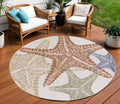 8 Ivory Yellow Orange And Green Round Starfish Indoor Outdoor Area Rug