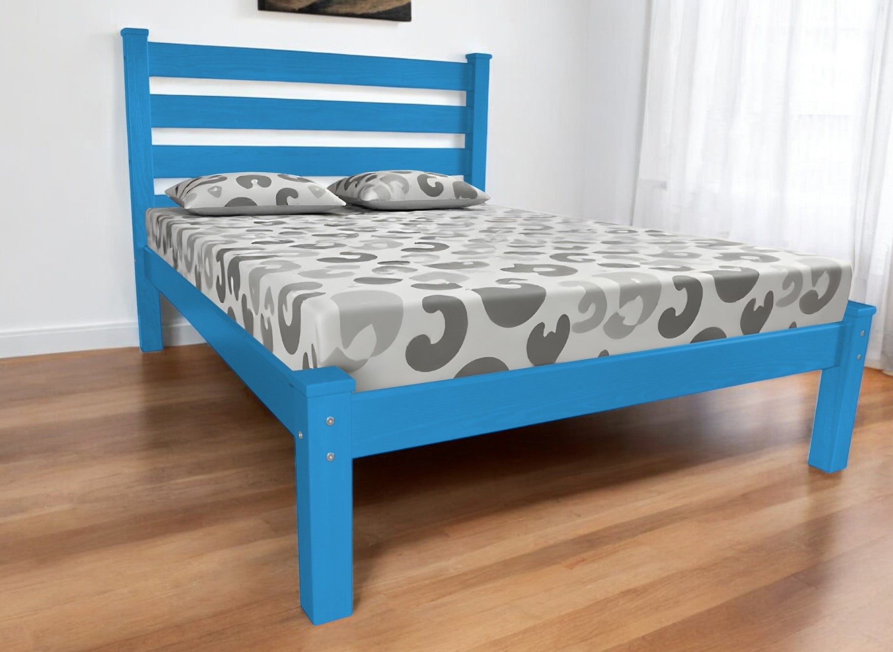 Caribbean Blue Solid Wood Queen Bed Frame