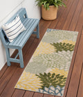 6 Dark Green Yellow And Blue Floral Indoor Outdoor Runner Rug
