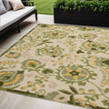 5 X 8 Ivory Green And Yellow Floral Indoor Outdoor Area Rug