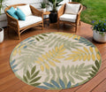 8 Green Yellow And Blue Round Palm Leaf Indoor Outdoor Area Rug
